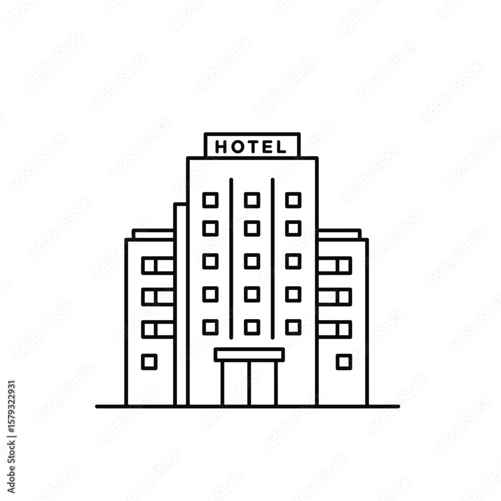 Obraz premium Hotel building with windows in a minimalist line art style