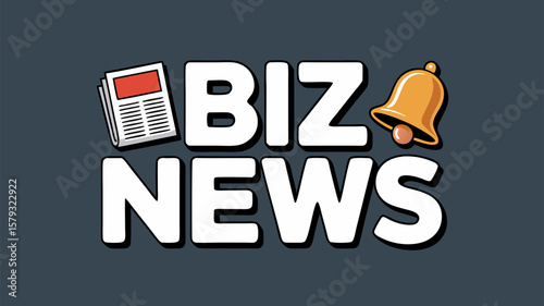 Business News Announcement with Newspaper and Bell Icon, Informative and Modern Design Graphic