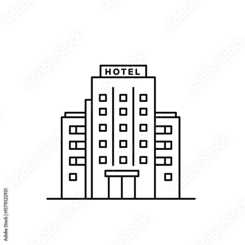 Hotel building with windows in a minimalist line art style 