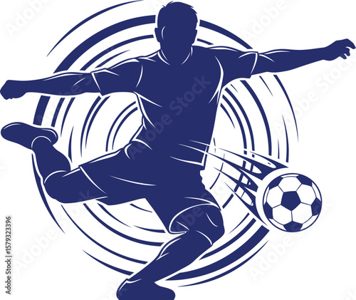Classic Soccer Emblem - Player & Ball Silhouette 