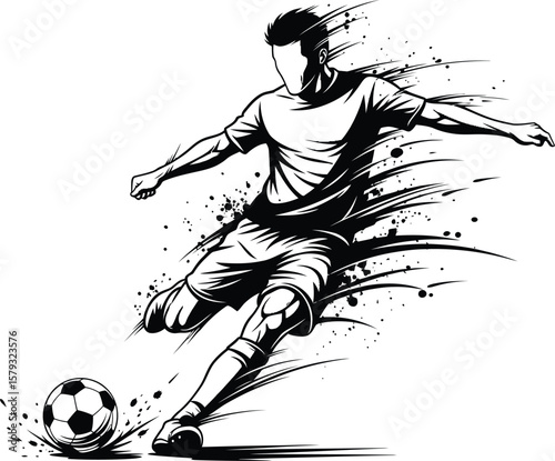 Dynamic Soccer Player Silhouette - Isolated Athletic Action