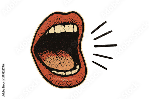 isolated retro halftone collage cut-out element of open mouth for mixed media sings vintage dotted texture grunge punk