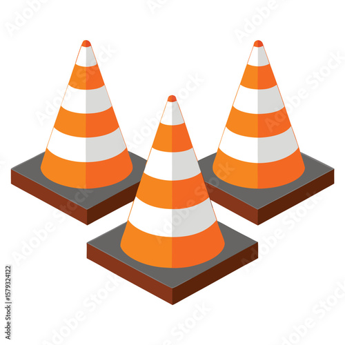 A vector set of road divider cones in triangular form, designed for traffic control and safety.