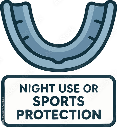 Flat vector mouthguard with label for night use or sports protection, isolated on white