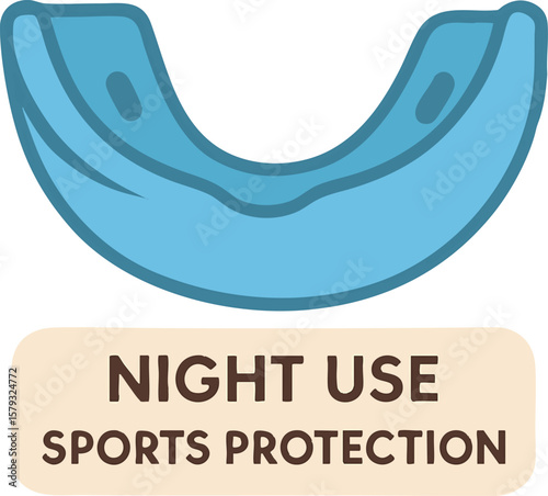 Flat vector mouthguard with label for night use or sports protection, isolated on white