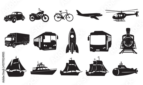 Transportation Silhouette Collection Cars Bikes Planes and More