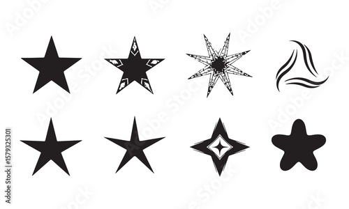 Collection of Star Shapes and Abstract Symbols in Black and White