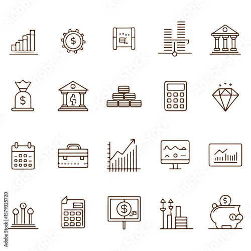 Finance and real estate vector icons set for business and home banking