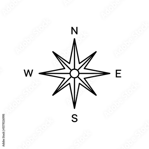 Compass rose vector icon representing navigation and geographic orientation
