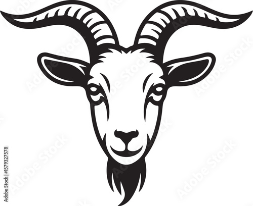 Goat Head Vector Illustration with Detailed Horns and Facial Features