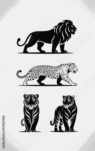 Majestic lion powerful tigers spotted leopard big cats silhouette
