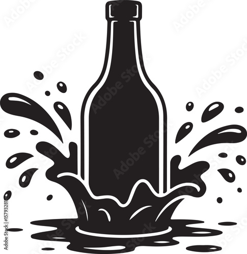 Bottle Splash Vector Illustration with Dynamic Water Movement and Drops