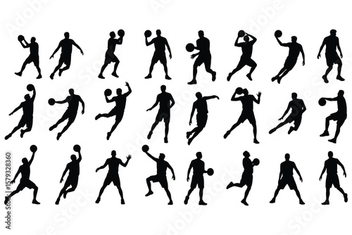 Basketball players in action silhouettes sport