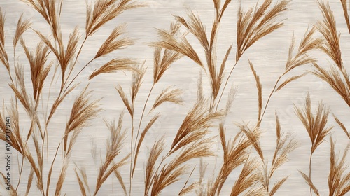 Elegant wheat plants gracefully adorn a serene neutral backdrop, creating a soothing and natural design.