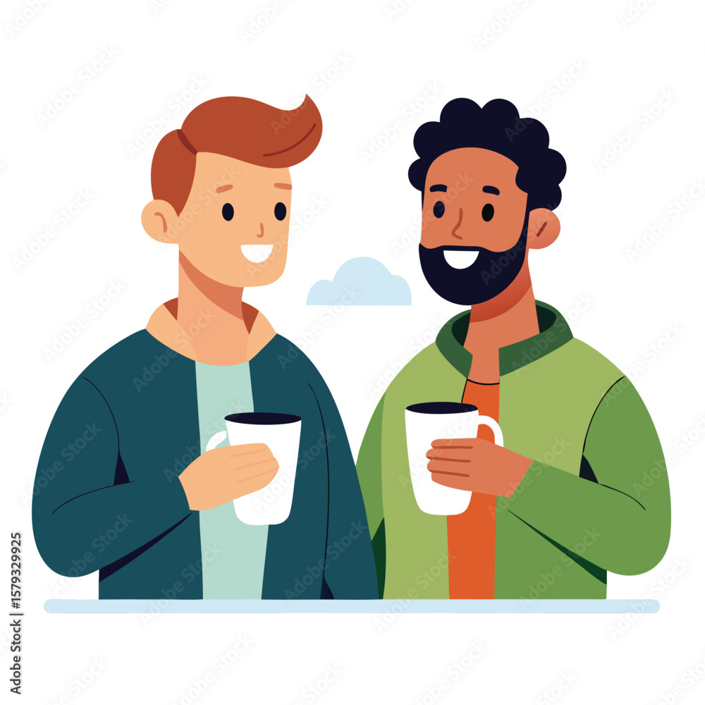 Two coworkers who are also good friends having coffee, enjoying a friendly and relaxed work break. Two coworkers who are also good friends having coffee, enjoying a friendly and relaxed work break.