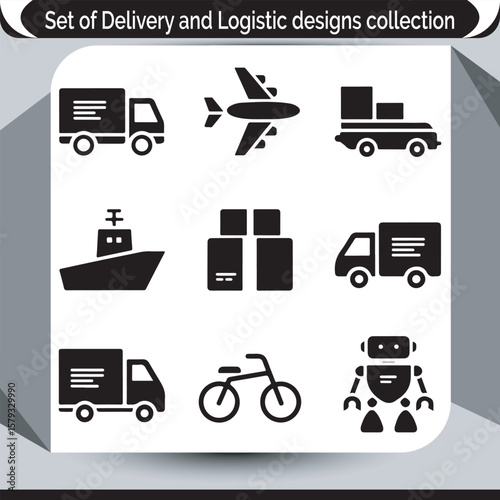 Delivery and Logistics Designs Collection Showcasing Diverse Transportation Methods and Technological Innovations for Modern Supply Chain Management Solutions