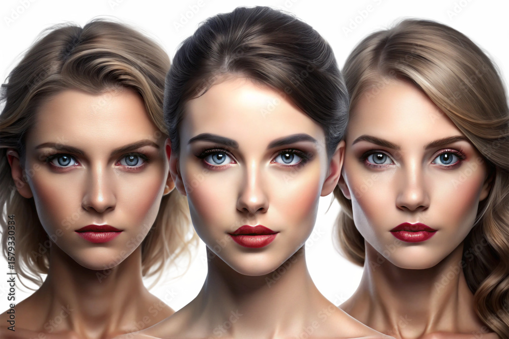 Naklejka premium Beautiful, trending and realistic Faces with white background