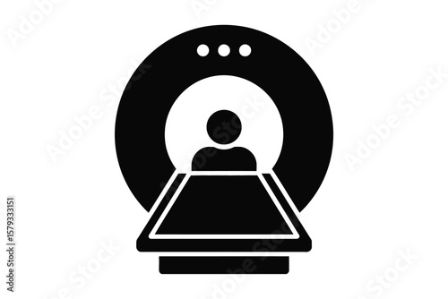 Black and white icon of a person undergoing a ct scan or mri procedure