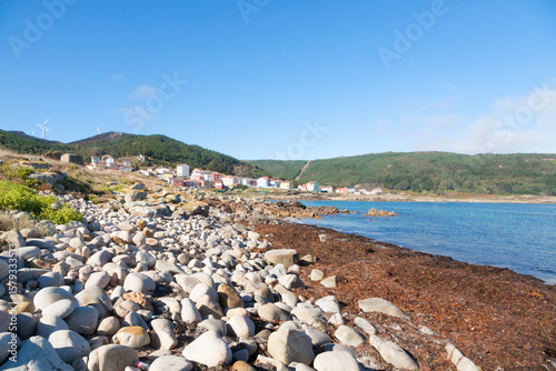 Camelle town view from the beach, Galicia, Spain