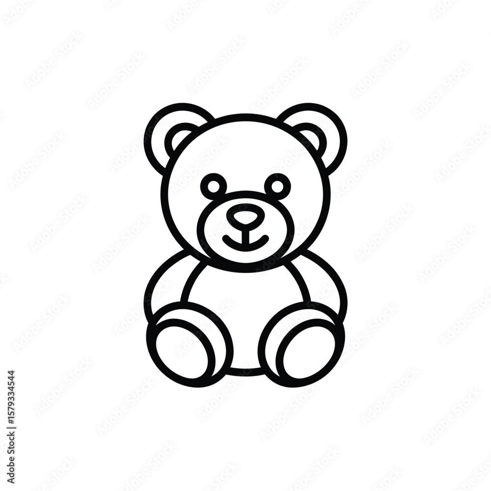 Fototapeta premium Simple outline drawing of a cute teddy bear sitting on a white background