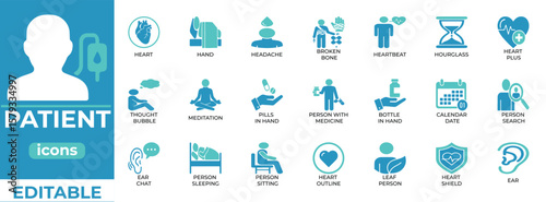 Editable patient vector icons for medical, clinic, and healthcare use