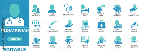 Editable pediatrician vector icons for medical and healthcare use

