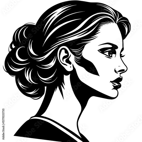 High Contrast Black and White Silhouette Portrait Vector Illustration Design
