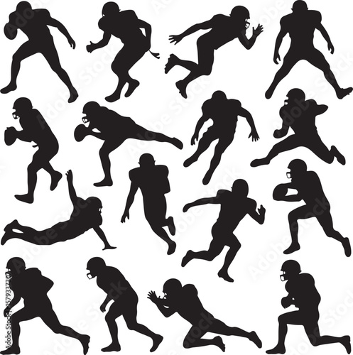 American Football Player Silhouette in Action Pose

Football Helmet and Ball Vector Design

Running Quarterback Silhouette for Sports Design

Black American Football Silhouette Illustration

Team Spor