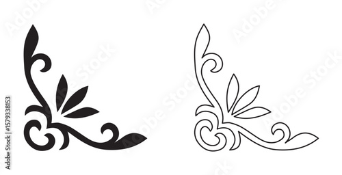 Decorative vintage frame corner template ornament art Solid and Outline