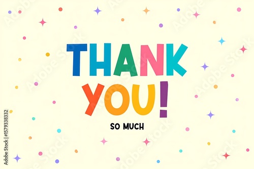 Rainbow Thank You Card Colorful Letters Confetti Background