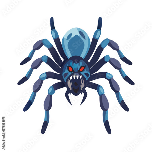 Scary Blue Spider Mascot Vector, Angry Cartoon Insect Clipart, Creepy Fanged Arachnid Illustration, Halloween Monster Logo, Horror Spider Graphic Art

