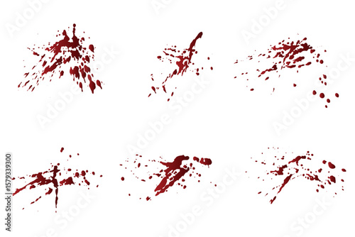 Vector red blood paint ink splashes background design set. Grunge red blood splash collection