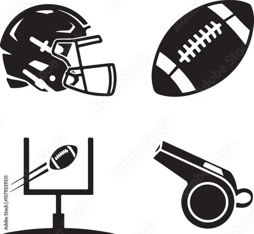 American Football Player Silhouette in Action Pose

Football Helmet and Ball Vector Design

Running Quarterback Silhouette for Sports Design

Black American Football Silhouette Illustration

Team Spor