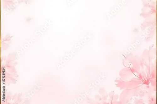 Soft pink floral background with blurred watercolor style flower blossoms in corners and edges creating a delicate aesthetic