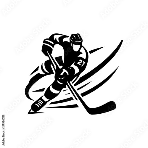Dynamic Hockey Player Silhouette with Motion Trails.