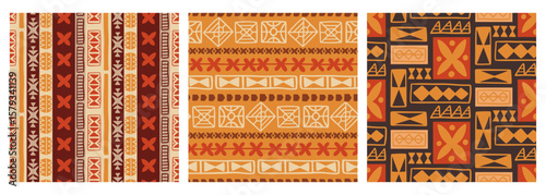 Polynesian Hawaiian Tapa Seamless Patterns Set
