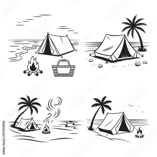 Monochrome Sea and Palm Tree Vacation Badges
