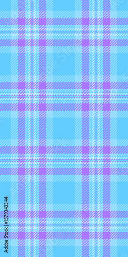 Repeat vector seamless check, 1940s background pattern plaid. Creative textile fabric texture tartan in cyan and violet colors.