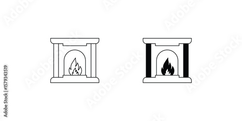 fireplace set icon with white background vector stock illustration