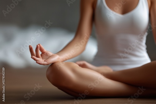 Wallpaper Mural Woman practicing meditation in yoga pose on wooden floor in calm interior Torontodigital.ca