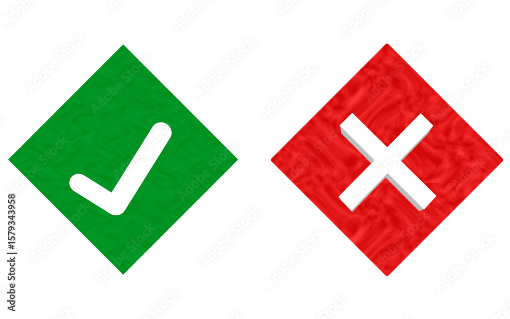 Obraz premium Accepting and Rejecting Options Shown with Green Checkmark and Red X Mark, Contrasting check and cross