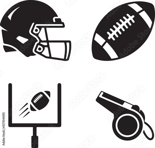 American Football Player Silhouette in Action Pose

Football Helmet and Ball Vector Design

Running Quarterback Silhouette for Sports Design

Black American Football Silhouette Illustration

Team Spor