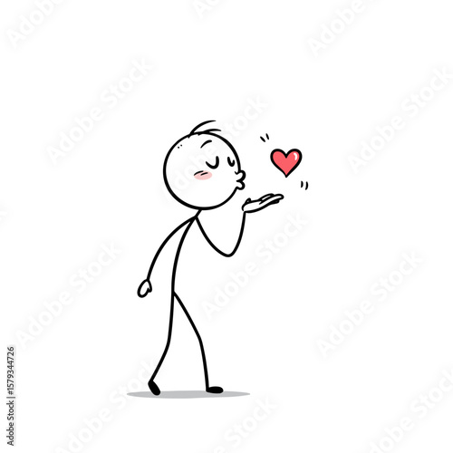 Stick figure blowing a kiss with a heart symbol in the air  
