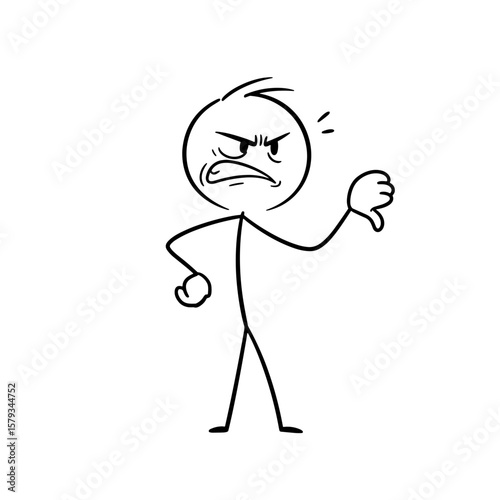 Stick figure expressing anger with thumbs down gesture  