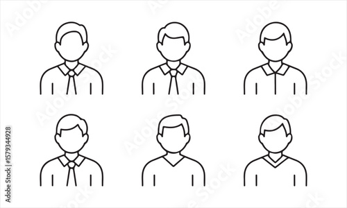 Male Avatar Icon Set – Minimal Line Style Business Profile Vector