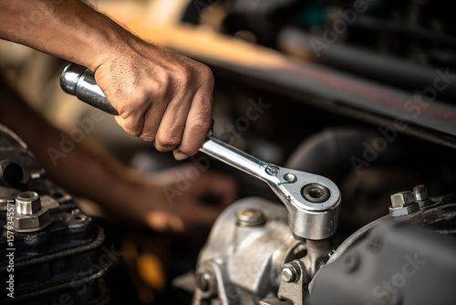 auto mechanic changing car engine