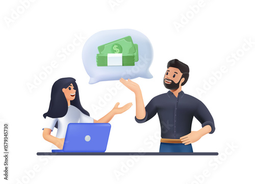 Salary negotiation, business people talking about money.  Money compensation or job wage income, career performance