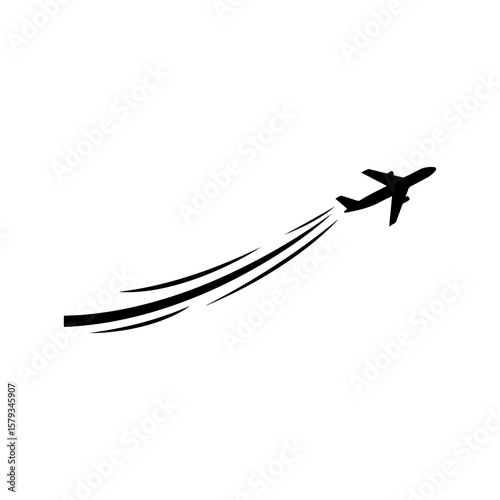 Airplane with a trail silhouette icon vector flat design.