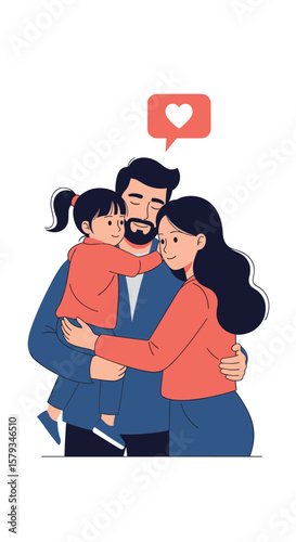 Loving family embrace with heart icon symbolizing affection and connection