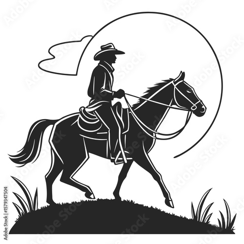 Cowboy Riding Horse Silhouette Western Graphic Design for Print and Digital Use